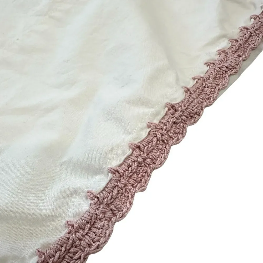 Restoration Hardware Baby & Child Crisp White & Pink Embroidered Flat Sheet Twin